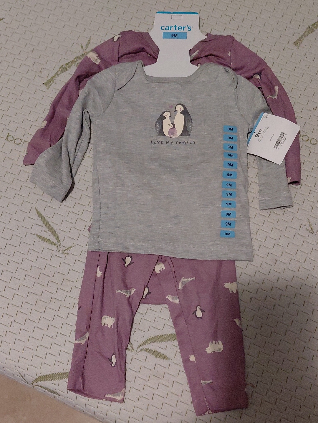 Carter's Gray Top & Mauve Penguin Print Pajama Set